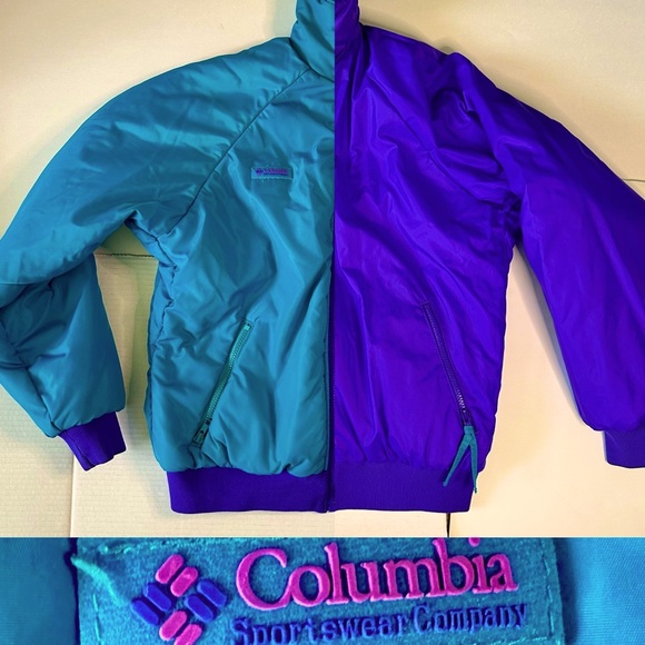 Columbia Jackets & Blazers - Vtg REVERSIBLE Columbia Teal & Purple Ski Snow Puffer Coat Jacket